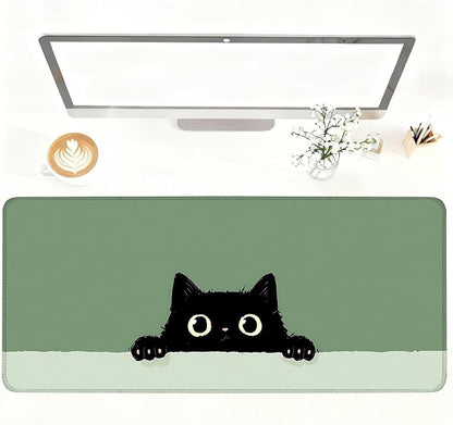 Cute Black Cat Large Mouse Pad – Extended Desk Mat 35.43 x 15.75 in – Kawaii by LEIWEIHOPE