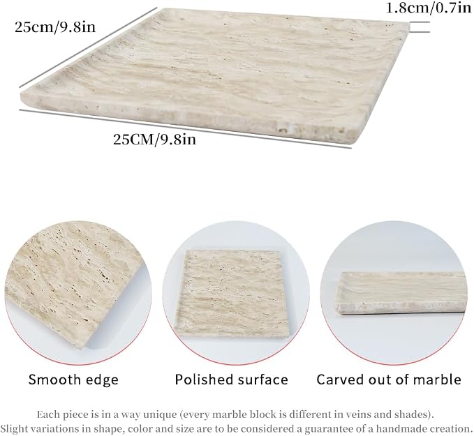 Natural Beige Travertine Marble Luxury Tray, - Image 3