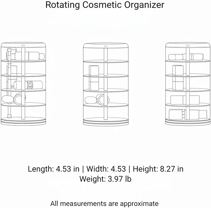 5-Tier Rotating Makeup Organizer, Slim Vanity Storage Tower - Image 7