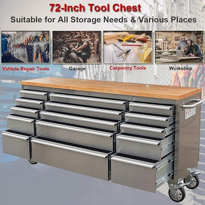 72" Stainless Steel Rolling Tool Chest - Image 6