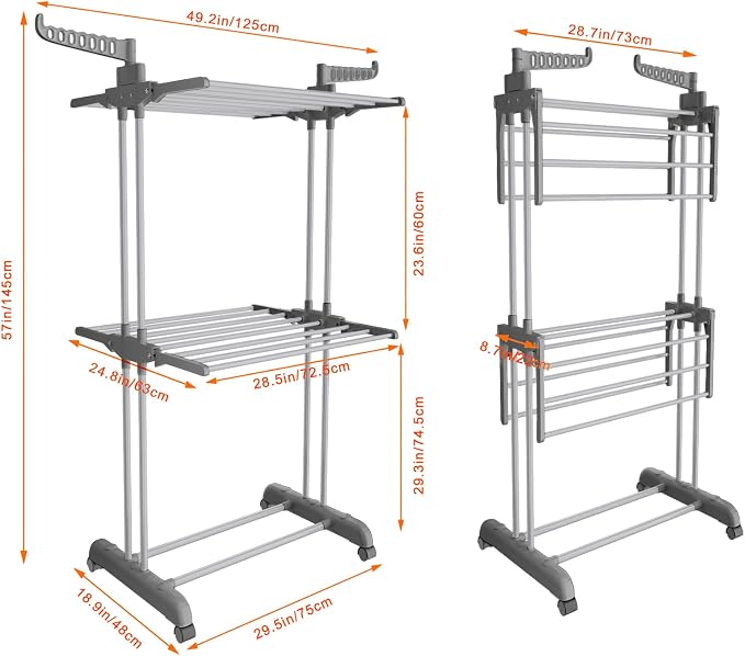 Bigzzia 3 Tier Clothes Drying Rack, 57 Inch Laundry Drying Rack, Foldable - Image 6