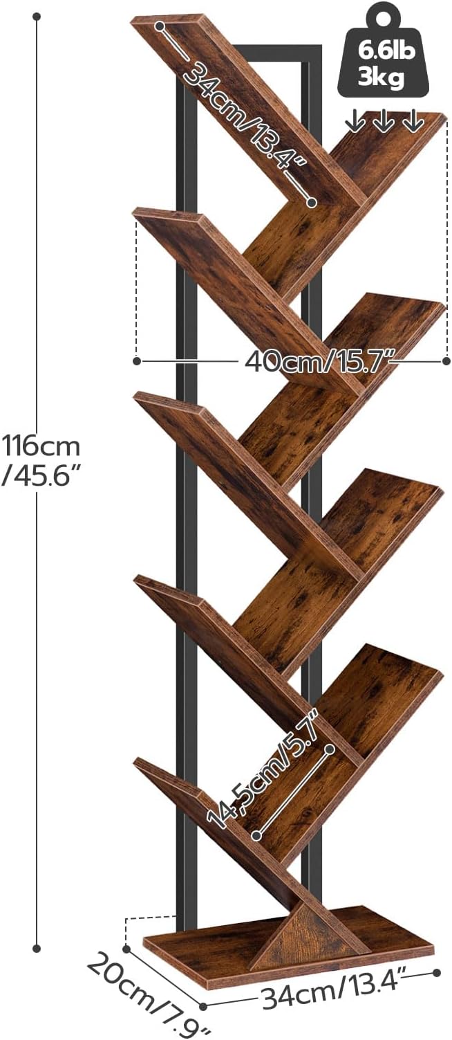 HOOBRO Tree Bookshelf, 9-Tier Bookcase Wooden Shelves, Floor Standing Storage - Image 3