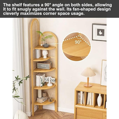5-Tier Corner Shelf Bookcase, Fan-Shaped Corner Shelf Unit, Wood Frame & Resin - Image 3