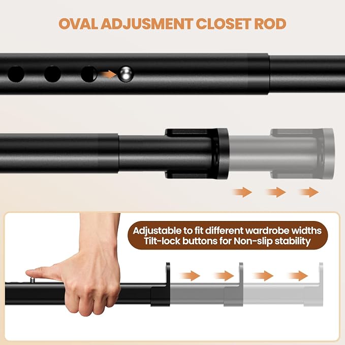Mavivegue Oval Closet Rod, Adjustable Closet Rods – Expandable 17-40 Inches | - Image 6