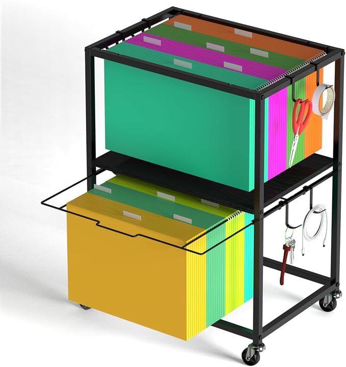 Sunexinlo Rolling File Cart for Letter/Legal Size 2-Tier, Hanging File Organizer by SunexinloDirect