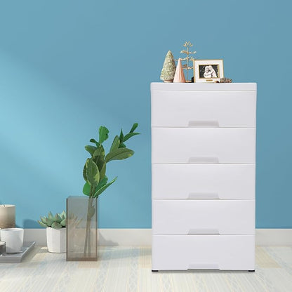 5 Tier 5 Drawer Plastic Storage Cabinet White Home Vertical Stackable Clothes - Image 5