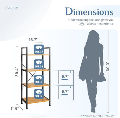 DUMOS 4 Tiers Open Bookshelf, Classic Freestanding Tall Display Shelf, Sturdy - Image 3