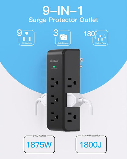 Surge Protector Outlet Extender, 9 AC Multi Outlet Wall Plug - Image 2