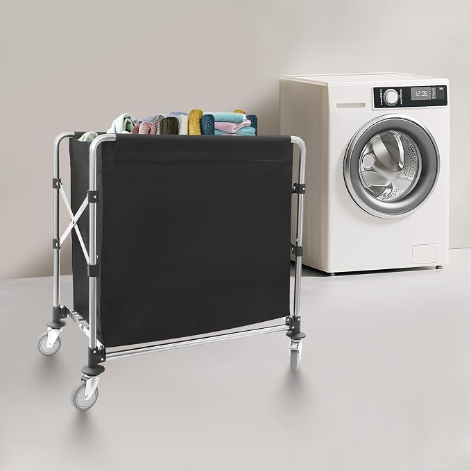 Commercial Laundry Cart with Wheels, Folding Laundry Hamper Cart, Heavy Duty - Image 7