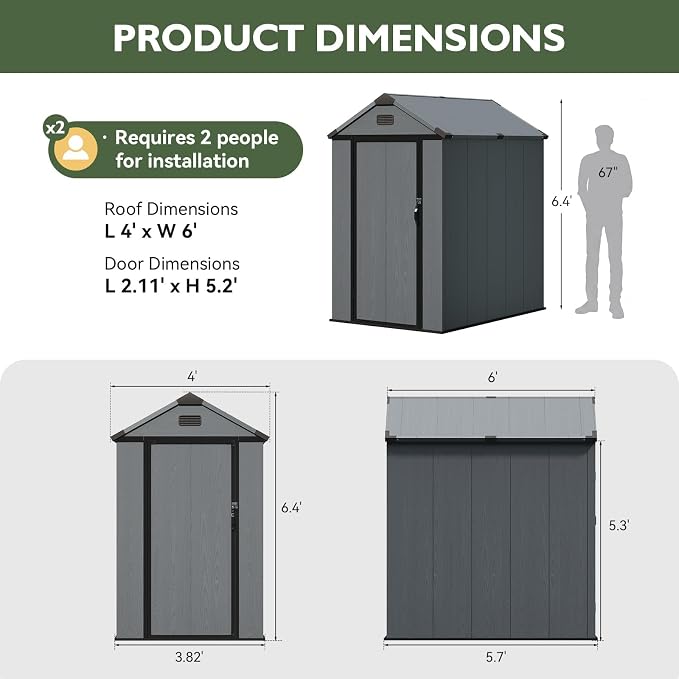 Aoxun 4×6 FT All-Weather Resin Storage Shed, Outdoor Plastic Tool Shed - Image 8