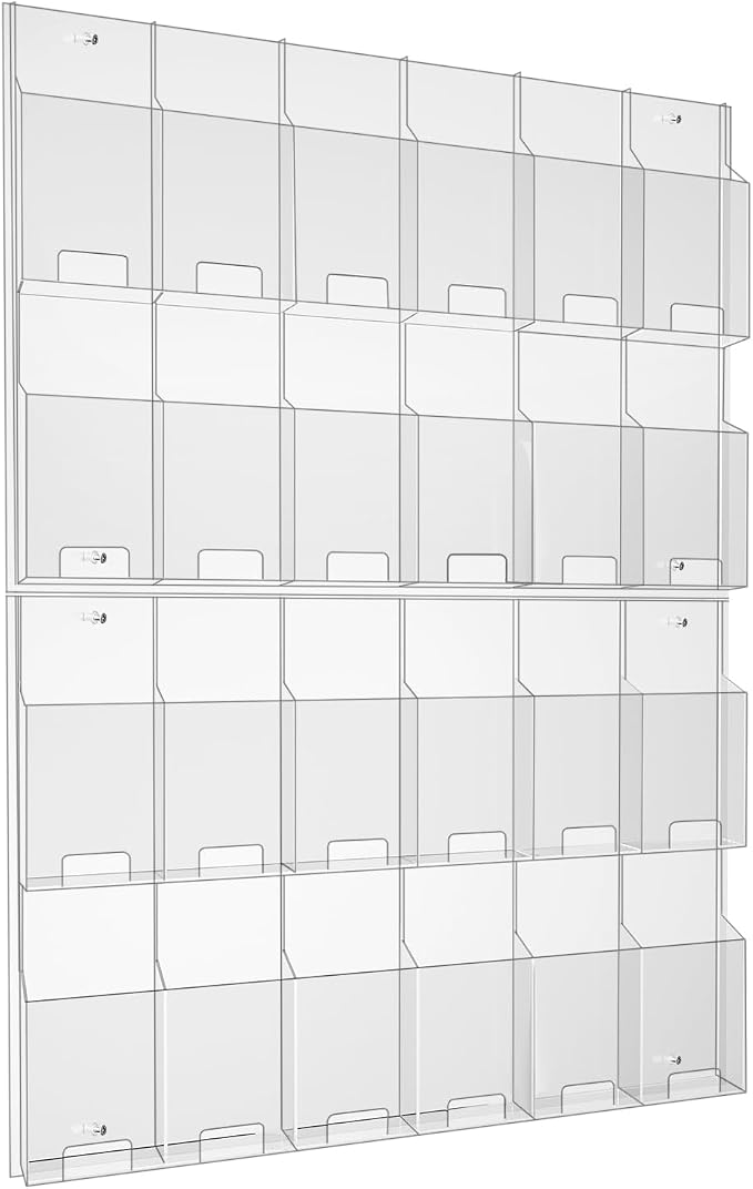Acrylic Brochure Pamphlet Holder, 24 Clear Wall Mount Display Holders, Trifold by Nalwort
