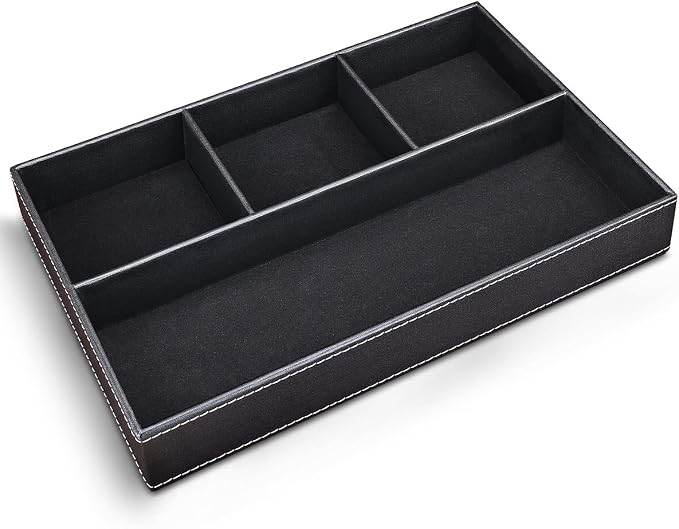 KINGFOM Pu Leather Desk Organizer Tray, 4 Compartment Office Storage Supplies - Image 8