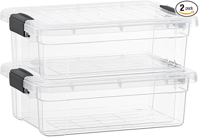Superio Storage Bins with Lids- 2 Pack, 7.4 Qt Clear Boxes by Superio