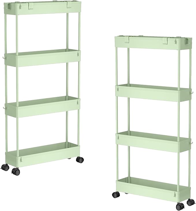 SPACELEAD 2-piece Set Slim Storage Cart 3 Tier, Bathroom Organizer Rolling by Home