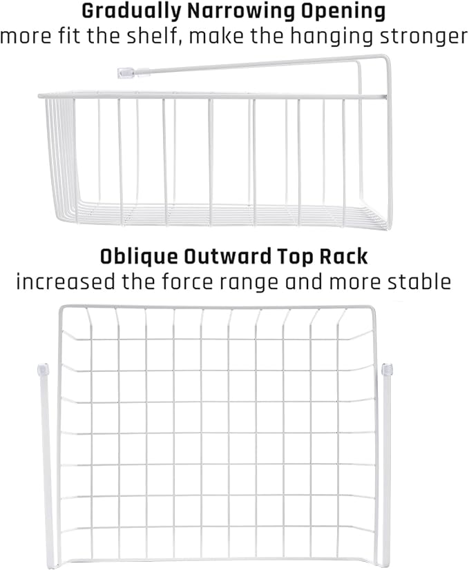 Tebery 4 Pack White Under Shelf Wire Basket Hanging Storage Baskets, Small - Image 3