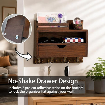 Key and Mail Holder for Wall, Wooden Key and Mail Organizer - Image 6