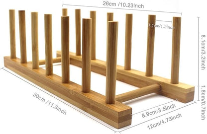 INNERNEED Bamboo Wooden Dish Rack, Vertical Plate & Lid Organizer - Image 5
