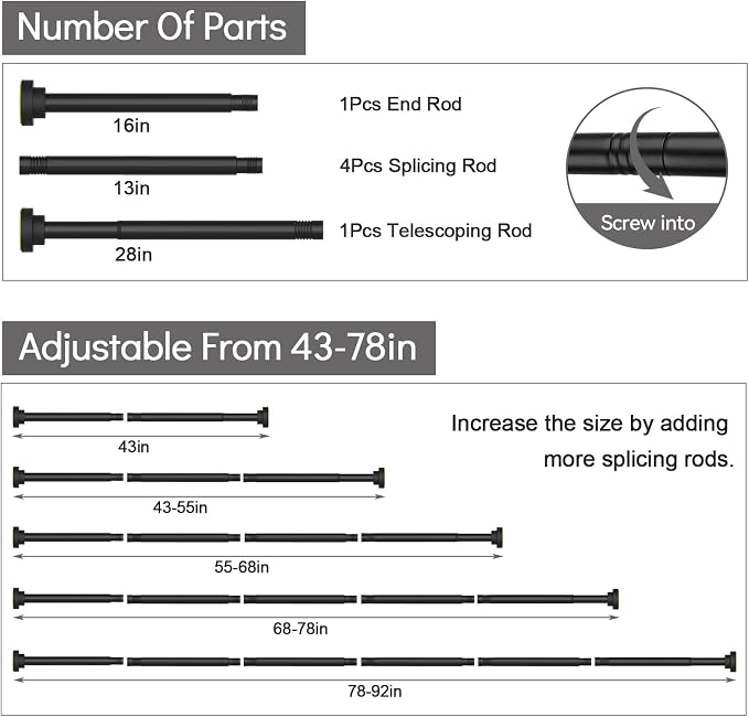 Thestoa Shower Curtain Rod Adjustable 43-92 inch, Anti-Rust Non-Slip Shower Rod - Image 5