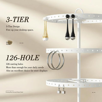 3 Tiers Metal Rotating Earring Holder Organizer Stand Adjustable Display Tree - Image 5