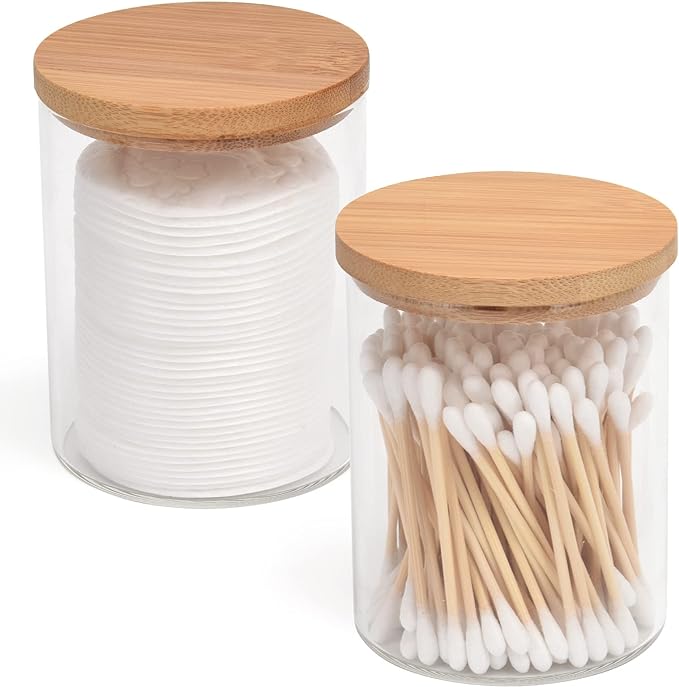 2 Pack Glass Qtip Holder Dispenser Set by BKYFPQ