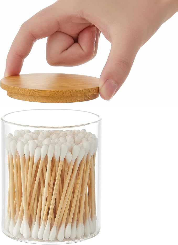4 Pack Glass Qtip Holder Dispenser Glass Apothecary Jars - Image 7
