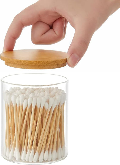 Qtip Holder with Vanity Tray, 3 Pack Glass Apothecary Jars with Lids, Bathroom - Image 7