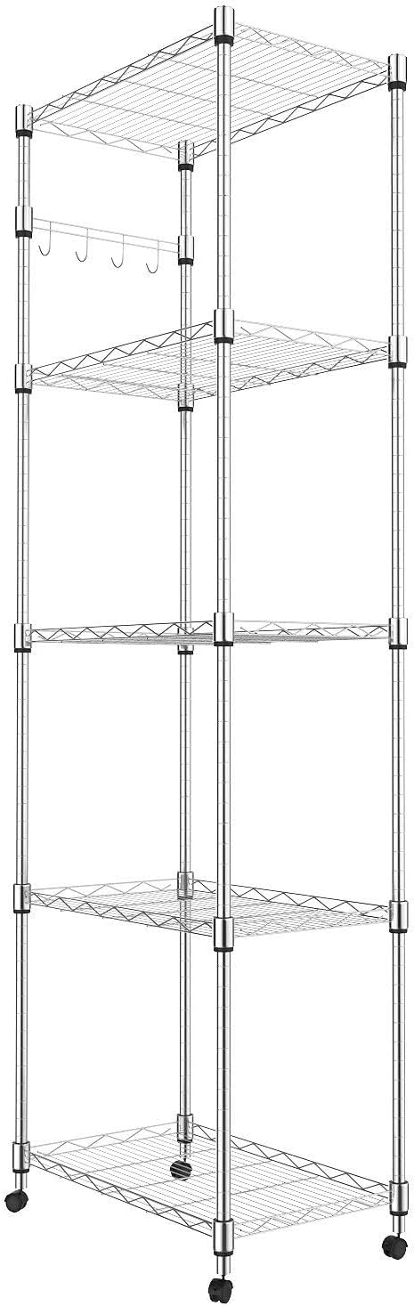 Homdox 5 Tier Steel Wire Shelving Unit on Wheels, Chrome Shelves by HOMDOX
