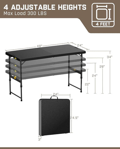 FanttikOutdoor 4ft Portable Folding Table, One-Handed Height Adjustment - Image 3
