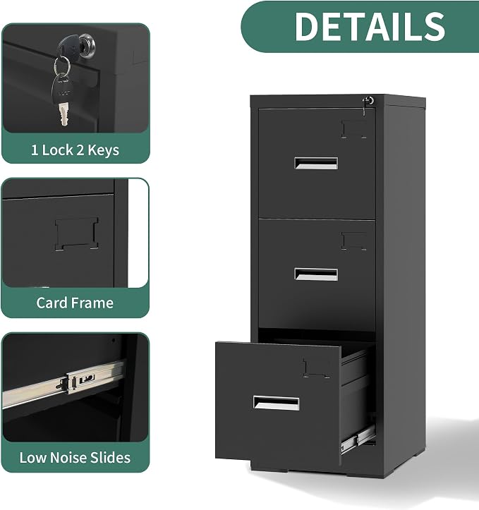 Black 3 Drawer File Cabinets - Image 5