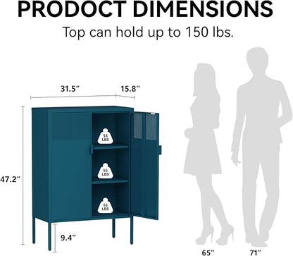 COFaR Peacock Blue Metal Cabinet, 47”H Modern Sideboard - Image 2