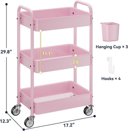 YASONIC 3-Tier Metal Rolling Cart, Heavy Duty Utility Cart - Image 6