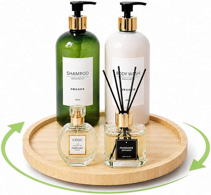 Bamboo Bathroom Organizer Countertop and Vanity Tray，Modern Turntable by WELCOMETOHBPHBP