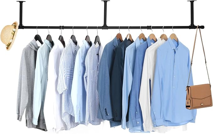 Oroonoko 72inch Industrial Pipe Clothes Garment Rack Ceiling Mount by Oroonoko