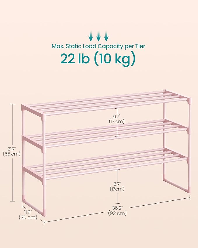 SONGMICS Shoe Rack, 3-Tier Shoe Organizer, Metal Storage Shelf, Upright or - Image 3