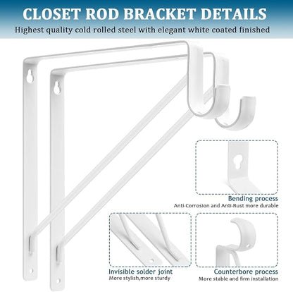 6PCS Heavy Duty White Closet Rod Brackets 11 x 11 Inch, 1-3/8Inch Diameter - Image 3