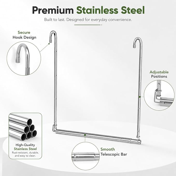 2 Pack Hanging Closet Rod Stainless Steel, Adjustable Width & Height 16–27.5 in - Image 5