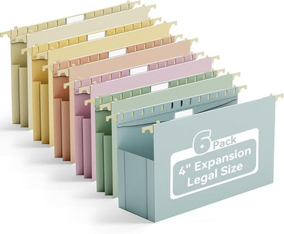 Ansook Legal Size Hanging File Folders, 6 Pack Extra Capacity Expanding File by Ansook