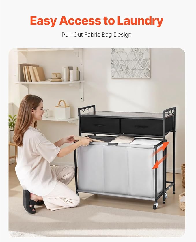 VEVOR 3 Section Laundry Sorter, Rolling Laundry Hamper - Image 4