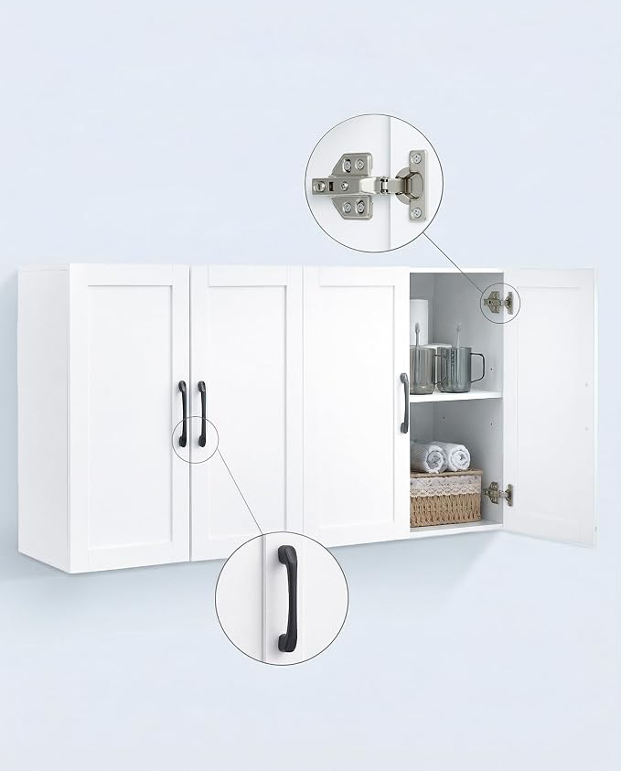Wall Cabinet with Adjustable Shelves, Laundry Room Cabinet with 4 Doors - Image 8