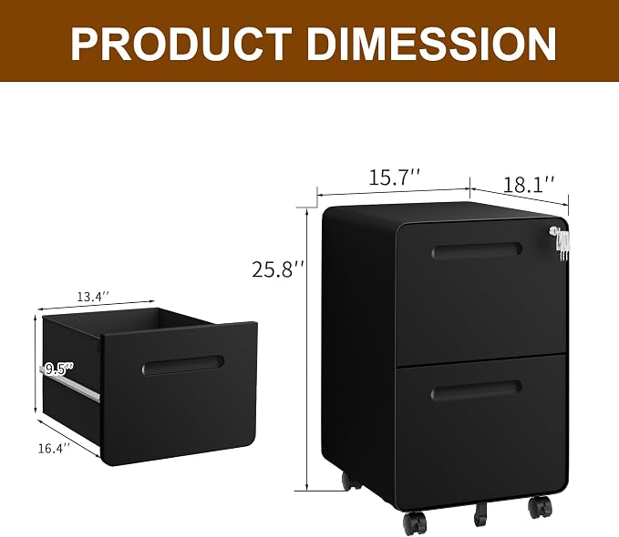 2 Drawer File Cabinet with Lock and 4 Keys, Mobile Metal Filing Cabinet - Image 3
