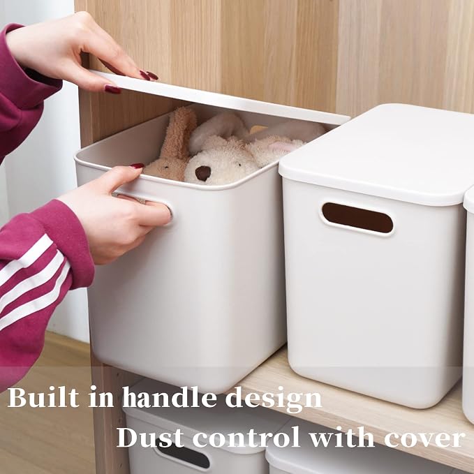 Plastic Storage Baskets With Lid Organizing Container Lidded Knit Storage - Image 2