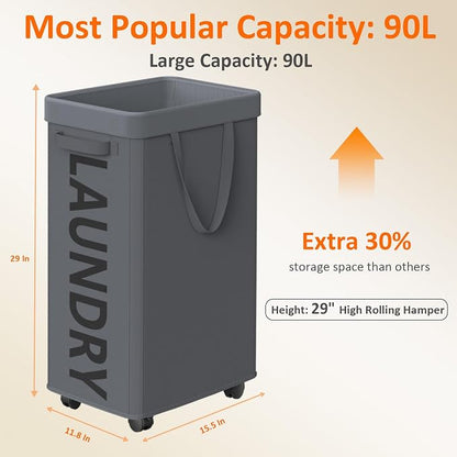 Optish Laundry Basket with Wheels, 90L Rolling Laundry Hamper with Wheels - Image 2
