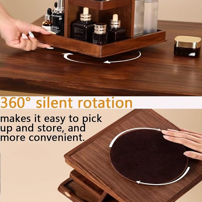 360° Rotating Makeup Organizer, Spining Adjustable Wooden Vanity Storage - Image 3