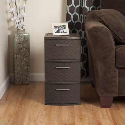 Sterilite Espresso 26306P02 15" X 12 5/8" X 24" Brown 3 Drawer Weave Tower - Image 5