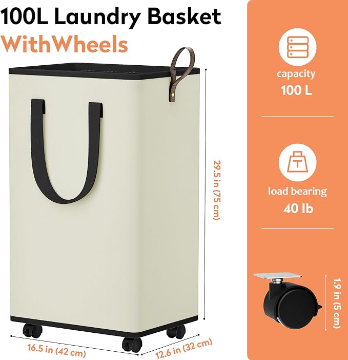 SpaceTrove Laundry Basket with Wheels, Collapsible Laundry Baskets, Laundry - Image 2