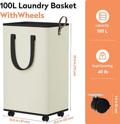 SpaceTrove Laundry Basket with Wheels, Collapsible Laundry Baskets, Laundry - Image 2