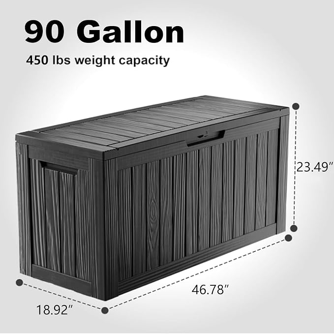 90 Gallon Waterproof Resin Deck Box, UV Resistant Outdoor Storage - Image 2