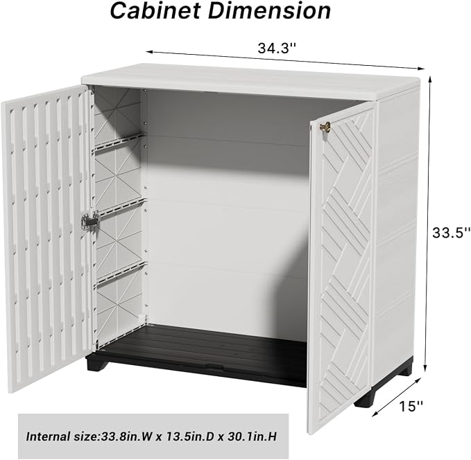 KINYING Outdoor Storage Cabinet Waterproof, 60 Gallon Resin Outdoor Storage Shed - Image 3