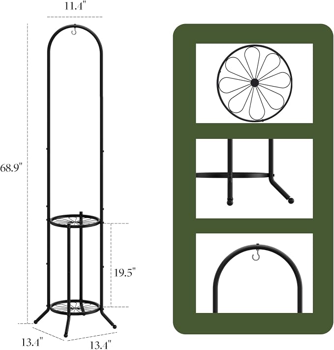2-tier Hanging Plant Stand Indoor and Outdoor, Space-Saving Iron Plant Shelf - Image 2