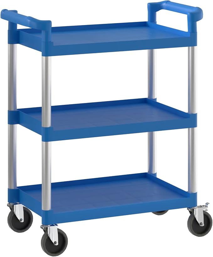 Blue Utility/Bussing Cart with Three Shelves by Krollen+Industrial